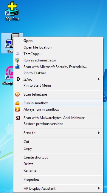 خيار تشغيل البرامج بوضع Sand Box