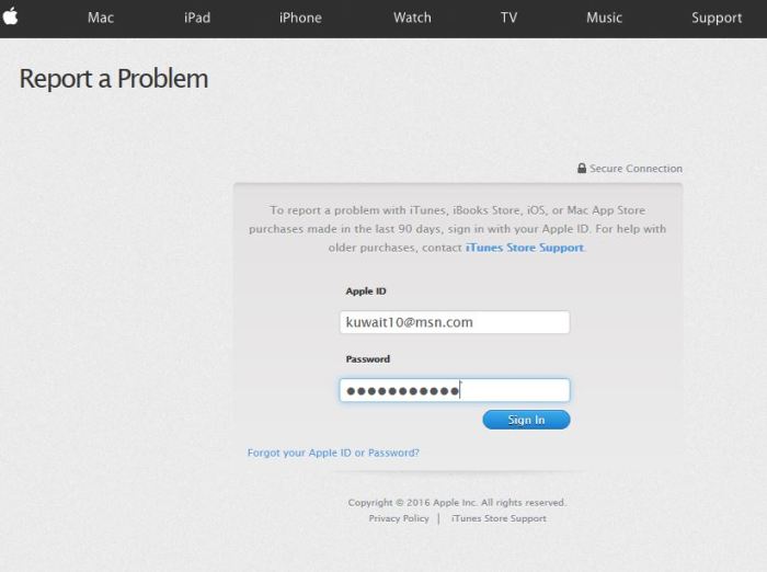 App Store Report a Problem 